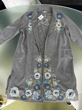 Embroidered Floral Grey Cardigan
